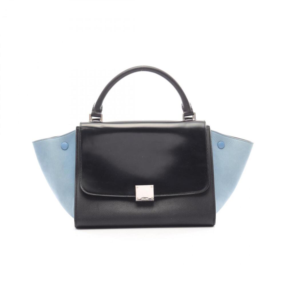 Celine Trapeze Small Handbag, Leather, Women's, Black/Blue, 174683